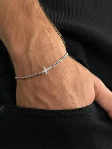 Men's Street Hip Hop Style Cross Design Bracelet, Stackable Bracelets, Fashion Retro Stainless Steel Wrist for Party, Daily Clothing Decor, All-match & Exquisite Jewelry for Birthday Gift, Casual Trendy Jewelry