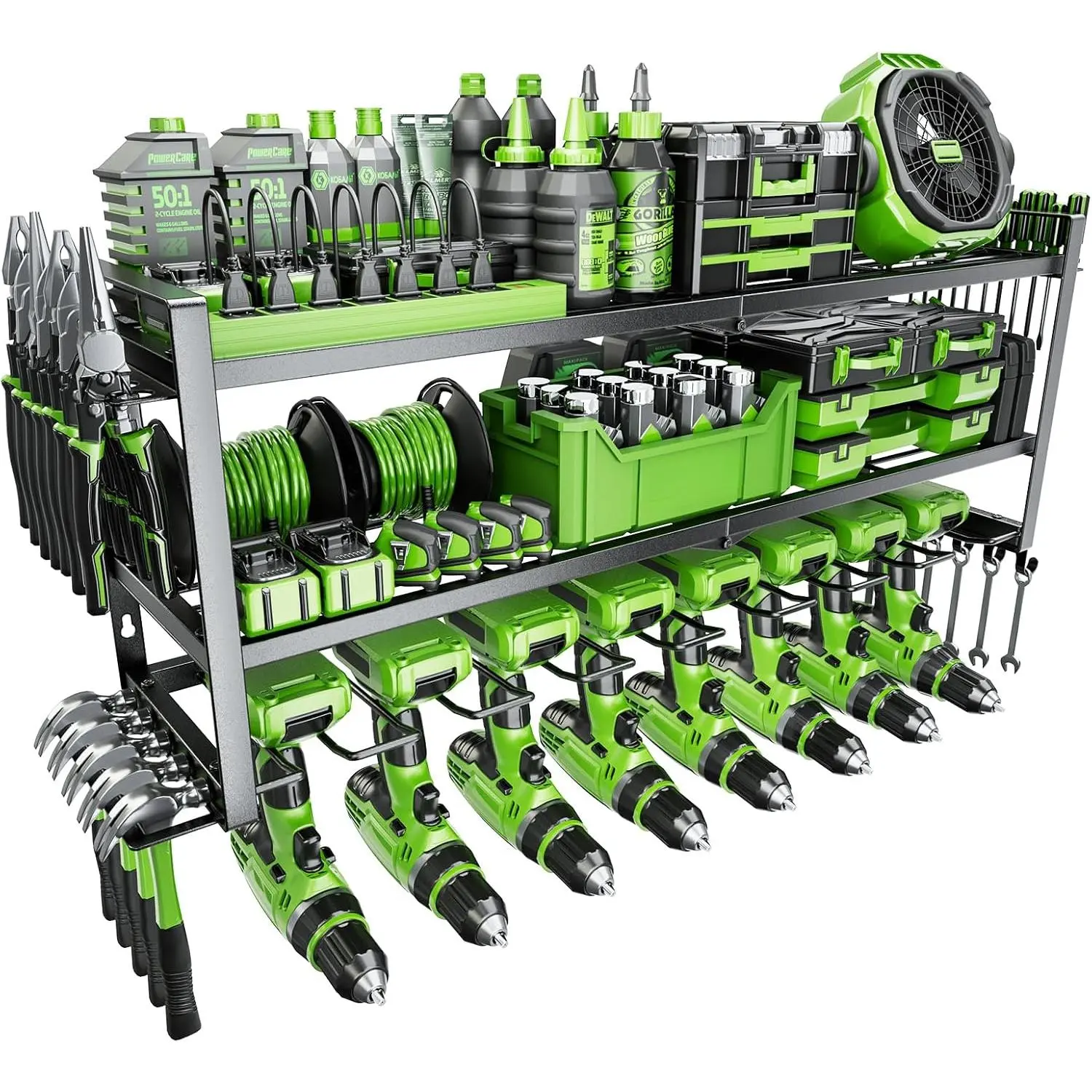 Power Tool Organizer - 3-Layer 8-Slots Drill Holder Wall-Mount Storage Rack, Large Tool Shelf, Gift for Him, Cool Gadget Stocking Stuffer