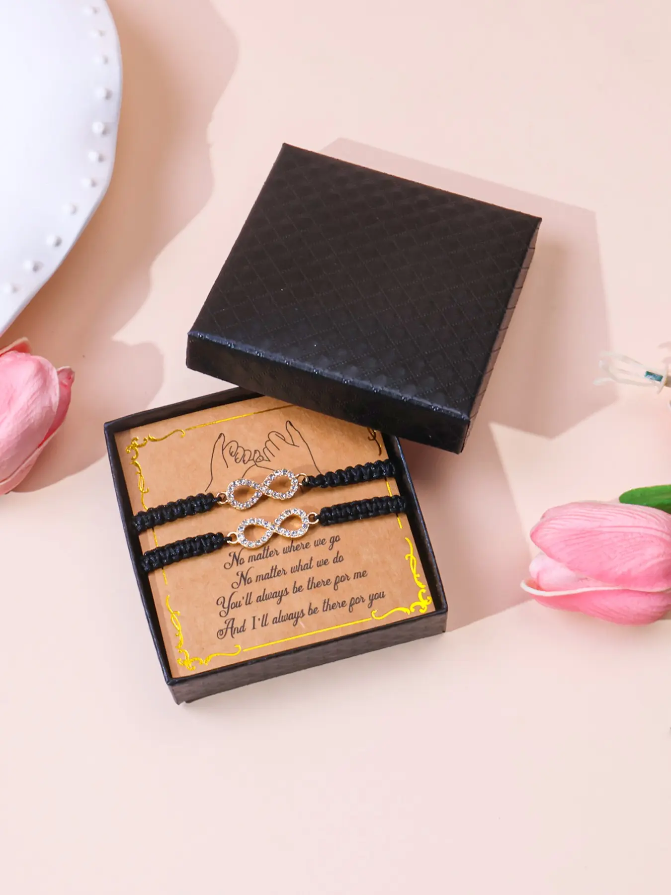 2 Pcs Alloy Rhinestone Infinity Symbol Braided Bracelets, Couple Friendship Wristbands, Gift Box Packaging, Perfect for Lovers