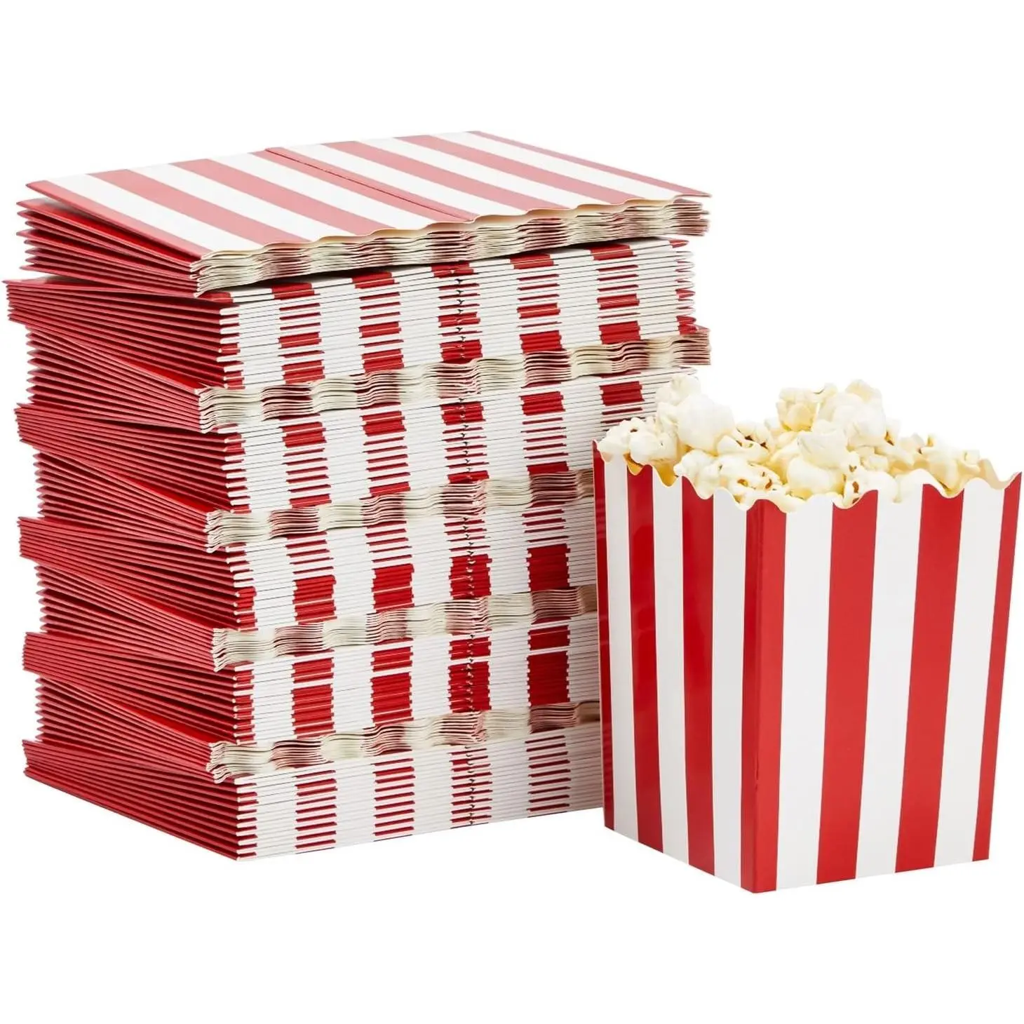 100 Pack Red and White Mini Popcorn Boxes, Bulk Paper Popcorn Containers for Party Movie Night Decorations, 3 x 4 In