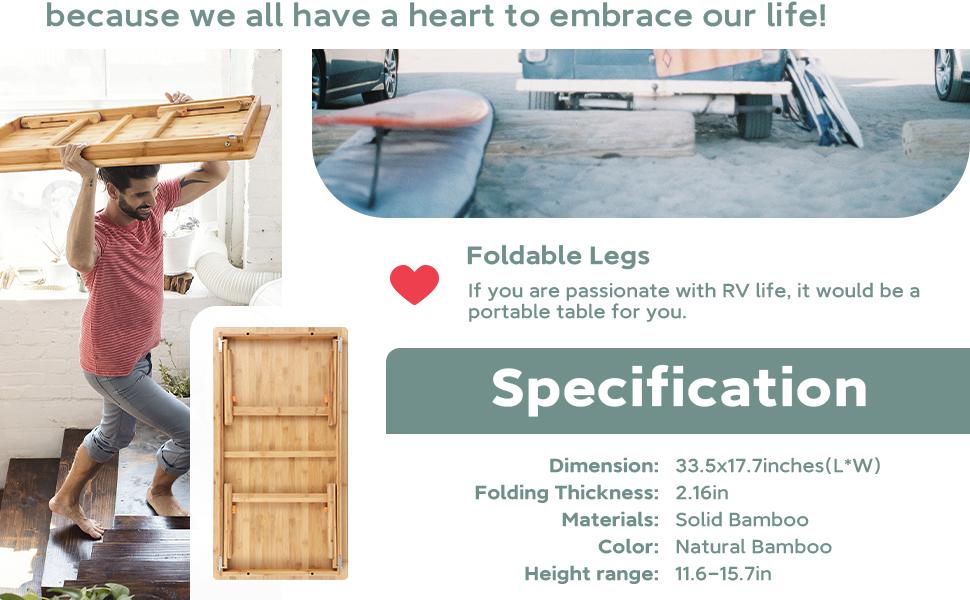 Large Size Floor Floor Table Tray with Folding Legs Adjustable Low Coffee Table for Breakfast Serving Tray Gaming Writing 33.5x17.7in