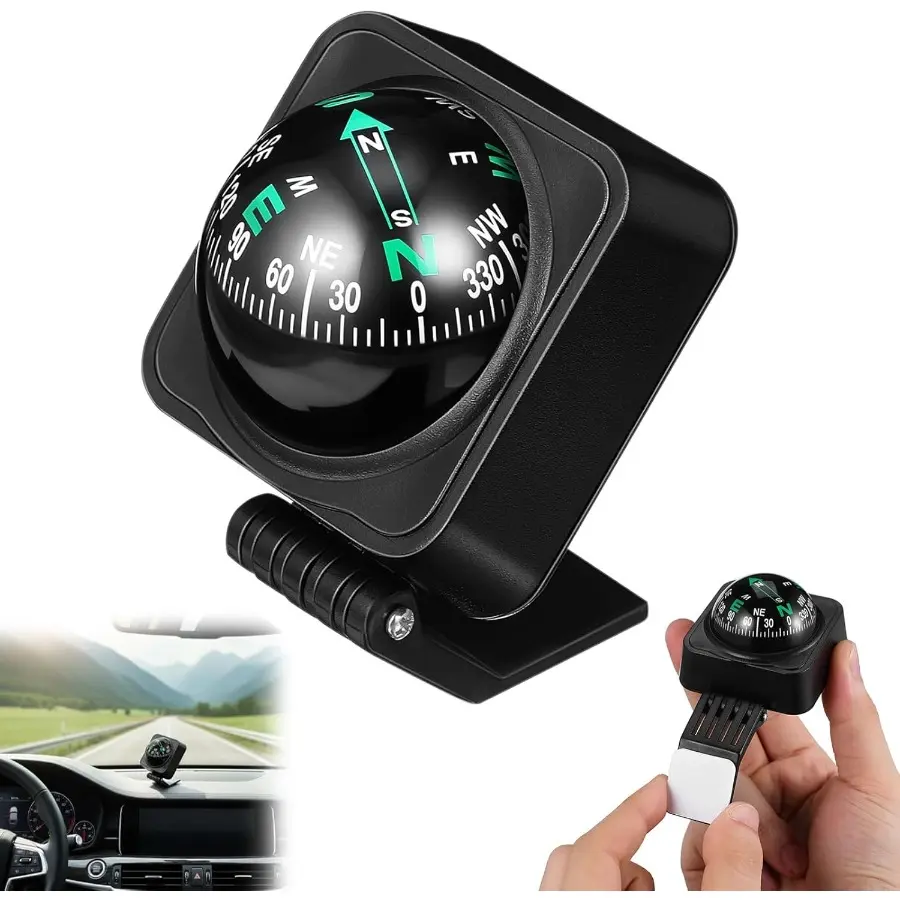 Dashboard Car Compass Ball, Adjustable Dash-Mounted Auto Compass, Universal Accurate Navigation Accessory for Car, Boat