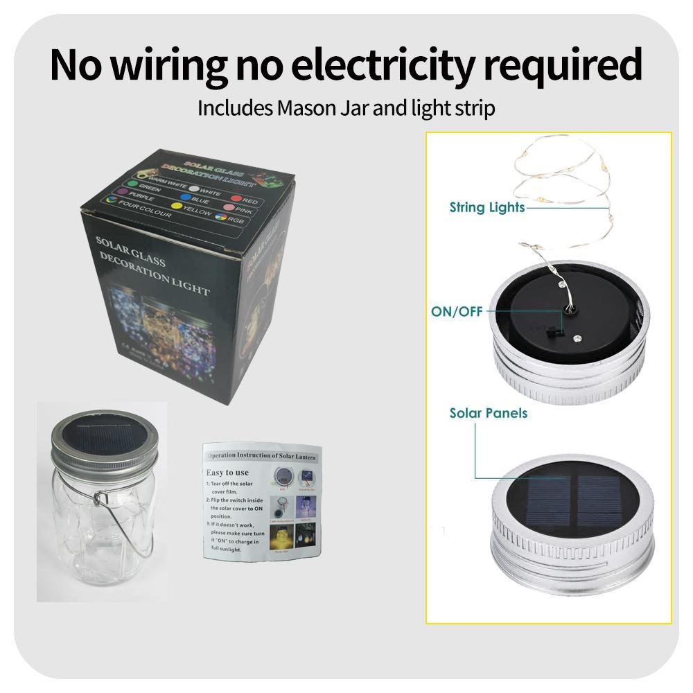 Solar Powered Mason Jar Light, LED String Light, Waterproof Mason Jar Light with Hanger, Outdoor Decorative Light for Garden, Patio, Roof Deck, Fence