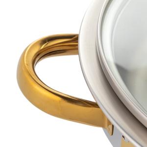 ROVSUN 5QT 2/4 Packs Chafing Dish Buffet Set Gold Accent, NSF Round Stainless Steel Buffet Warmer Chafers and Buffet Warmers Sets with Glass Lid & Lid Holder for Catering Events Parties Weddings Dinners