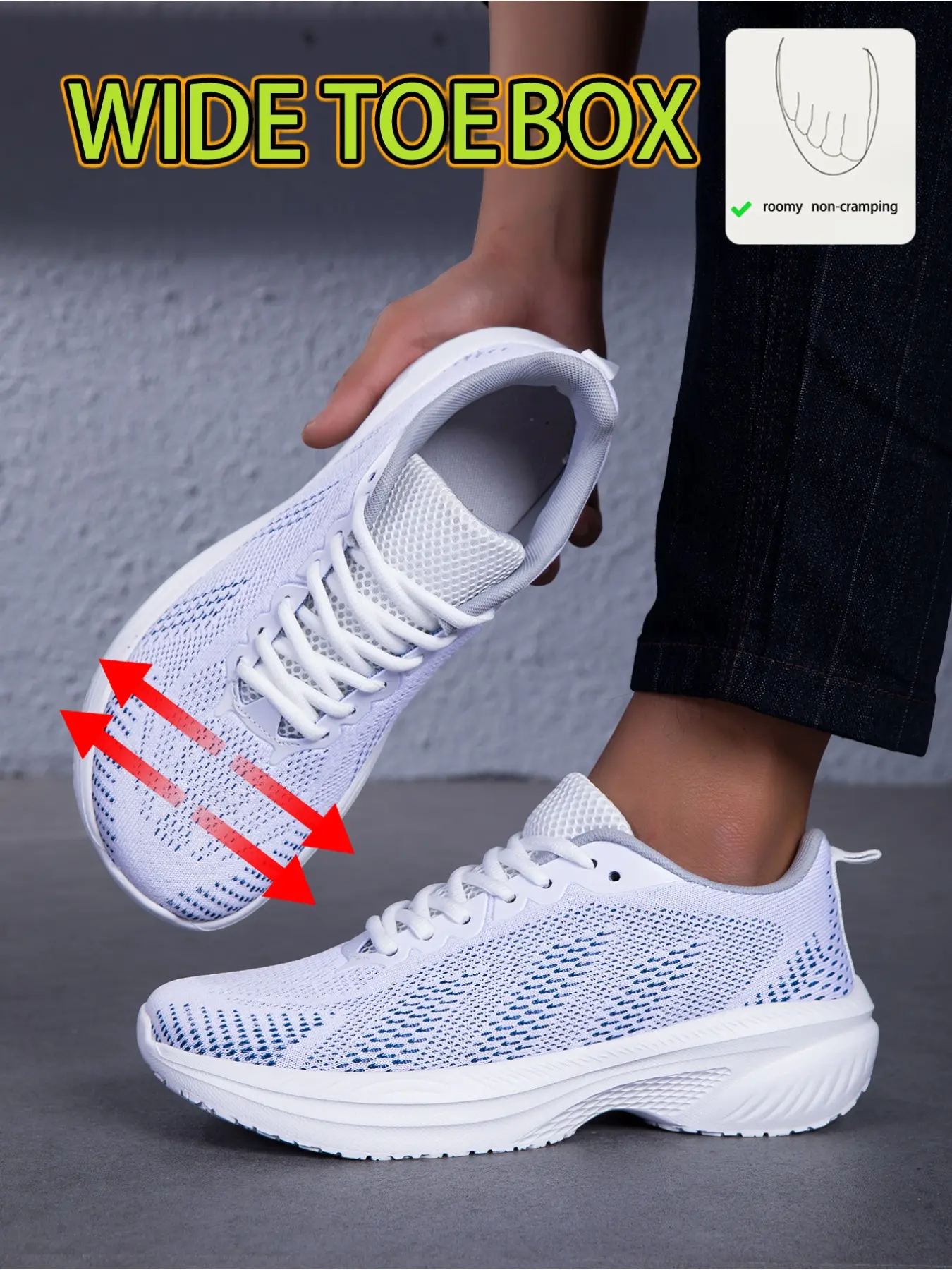 Unisex New Wideshoes Sneakers Athletic Shoes Wide Toe Box Plus Size 36-45 Casual Shoes, Summer Mesh Breathable Non-Slip Flat Shoes, Lightweight for Daily Commute Fitness Running, Perfect for Wide Fat Feet