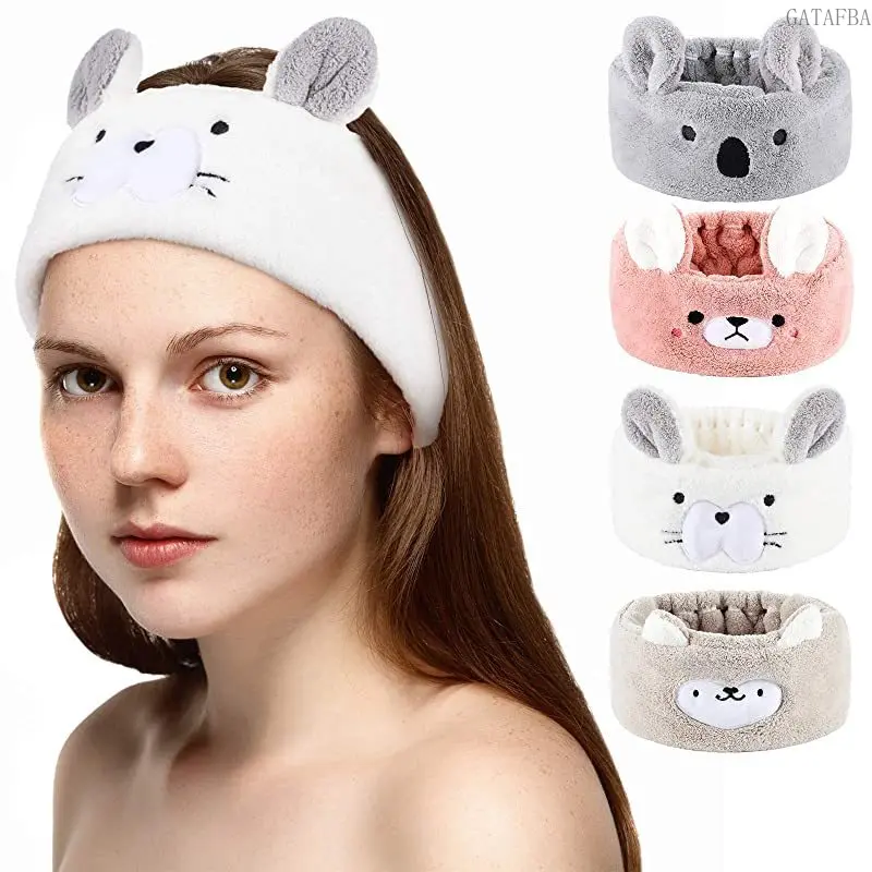 Cartoon Embroidered Wide Headband for Women, Coral Fleece Sweatband for Face Washing, SPA and Sports