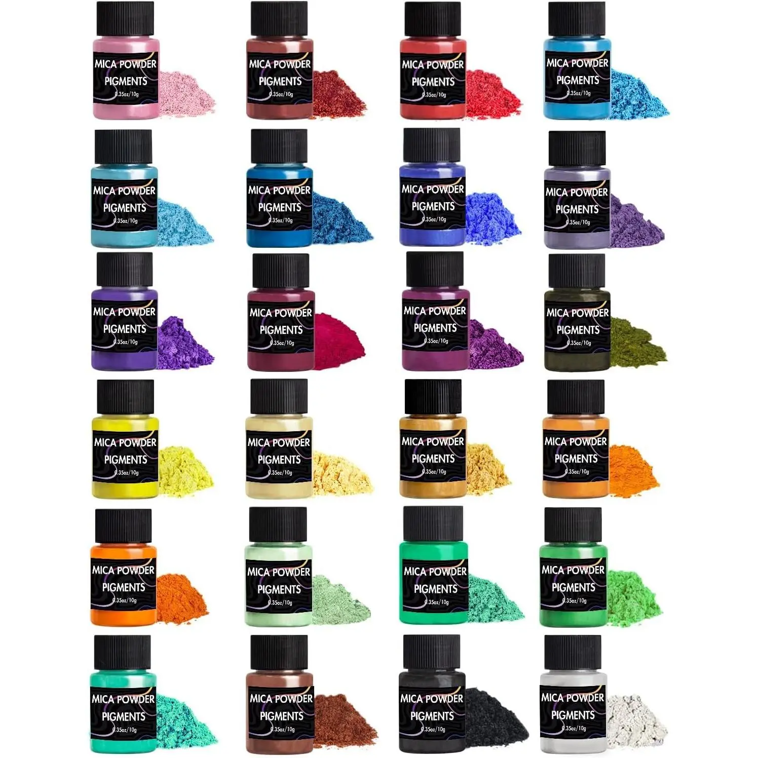 24-Color Multi-Colors Pearlescent Mica Powder Craft Supply, 240g Pigment Set for Epoxy Resin, Soap Making, Art Crafts