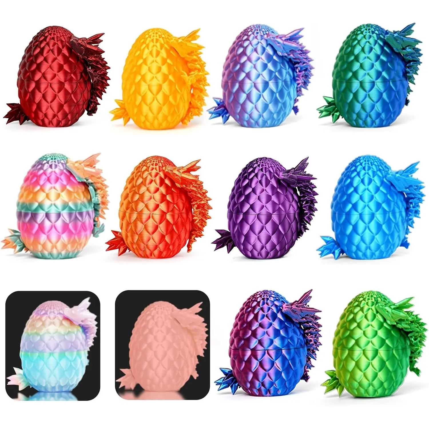 Set of 12 3D Printed Dragon Eggs, Easter Basket Stuffers for Kids - Prefilled Easter Eggs with Dragon Fidget Toys, 3D Printed Animals Fidget Dinosaur Toys, Classroom Prizes, Gifts for Boys Girls