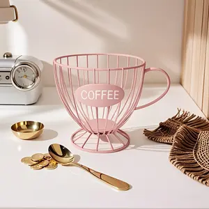 1Pc one coffee capsule storage basket, multi-color optional, stable wrought iron frame base, suitable for coffee capsules, snacks, etc., beautiful appearance, unique shape, can enhance the atmosphere of coffee use scenes