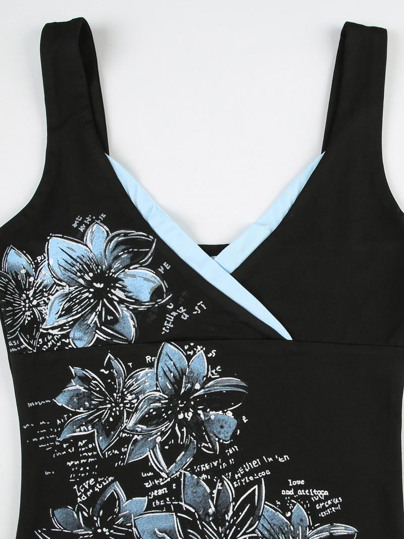 Women's Floral Print Tank Top, Casual Sleeveless Top for Holiday Vacation Daily Wear, Ladies Clothes for Summer