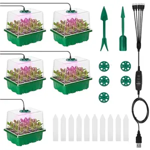 5-Piece Seedling Tray Set with Growth Light, 60-Hole Adjustable Humidity and Temperature Control, Mini Greenhouse, Hydroponic Kit, Indoor/outdoor Gardening