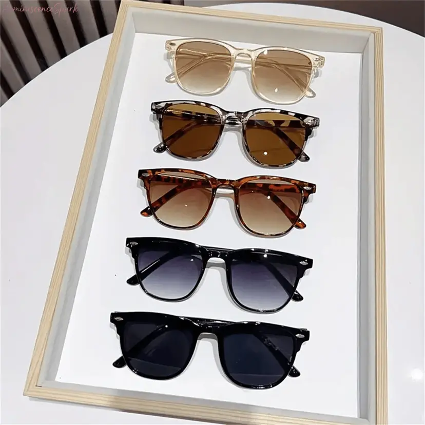 Unisex 5-Pack Vintage Round Rivet Accent Stylish Trendy Sunglasses - Full PC Frame Lightweight Practical Eyewear, Sun Protective Lenses, Fashionable Multifunctional Shades for Commute, Driving