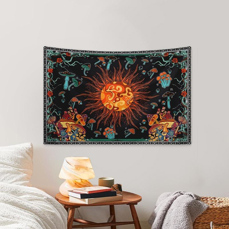 Mandala Sun & Mushroom Pattern Wall Tapestry, 1 Count Modern Artwork Decorative Hanging Blanket, Wall Decor for Living Room Bedroom, Home Decorations