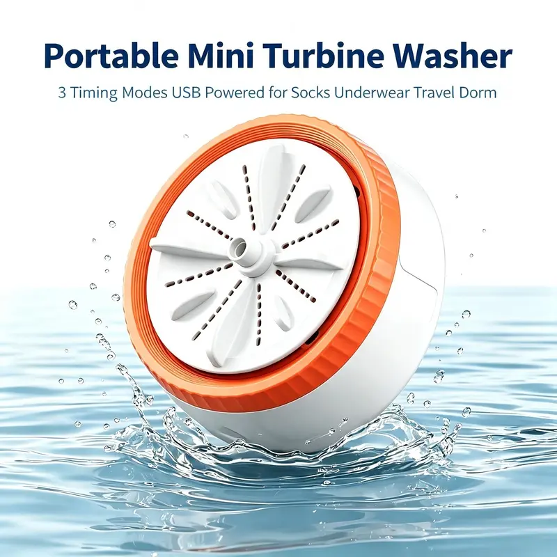 Portable Mini Turbine Washing Machine, 3-Mode Timing Automatic Underwear Washer with USB Power, Compact Laundry Cleaner for Socks Intimates Baby Clothes, Perfect for Dorm Travel Apartment RV Bathroom