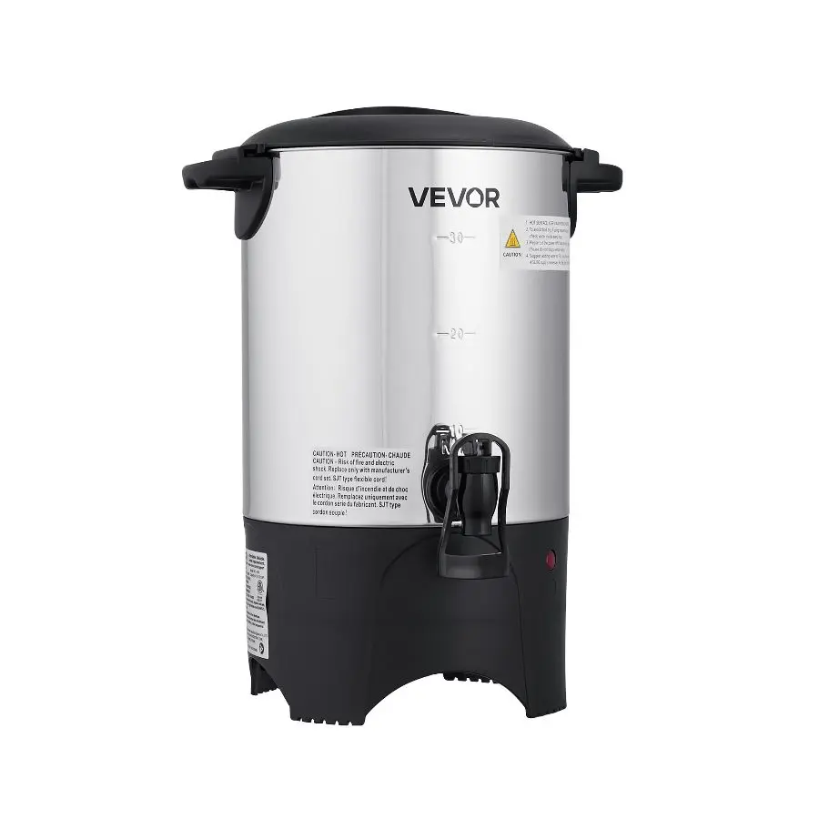 VEVOR Commercial Stainless Steel Coffee Urn, 30-Cup 4.5L Quick-Brewing Hot Beverage Dispenser with Dripless Faucet for Church, Catering Businesses