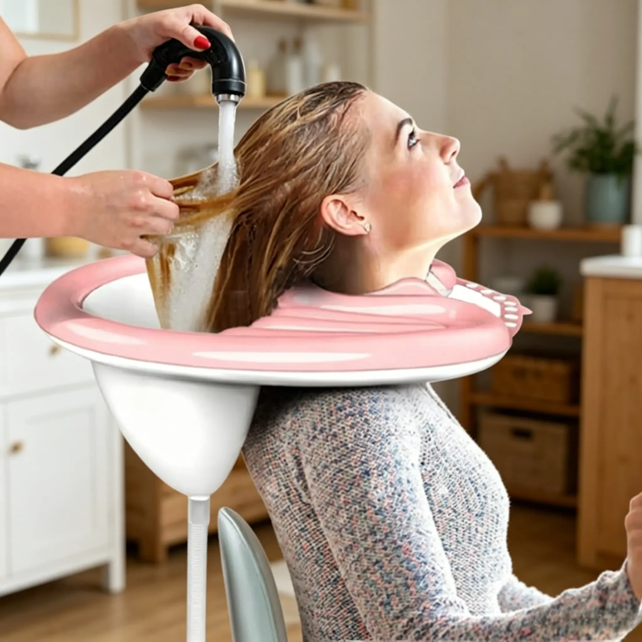 Foldable portable inflatable shampoo tray with fast-fill air pump, thick leak-proof soft airbag. Solve bending troubles for elders and disabled, widely used for daily home care, hospital accompanying and salon reclined hair washing. Shampoo Basin