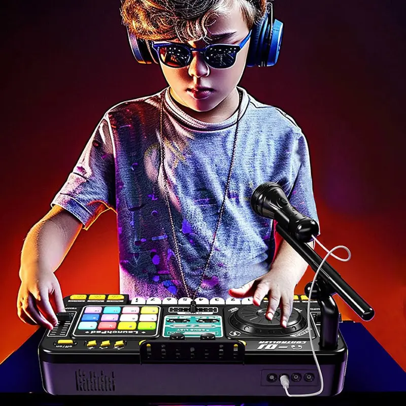 Kids Dj Mixer for Ages 3+, 2-In-1 8-Key Keyboard Piano, 12 Midi Buttons, Entertainment Mode, Recording Function, Music Toy Gift