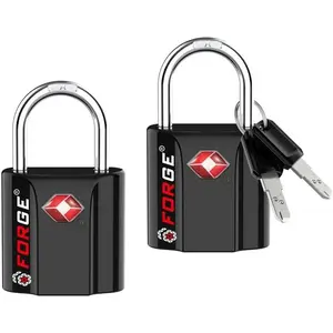 Forge OX 1'' Wide 1.8'' Tall, TSA Approved Luggage Locks: Key Locks for Travel. Ultra Secure Dimple Key Travel Locks Alloy Body. for Luggage, Backpack, Small Toolbox and More. Black 2 Pack.