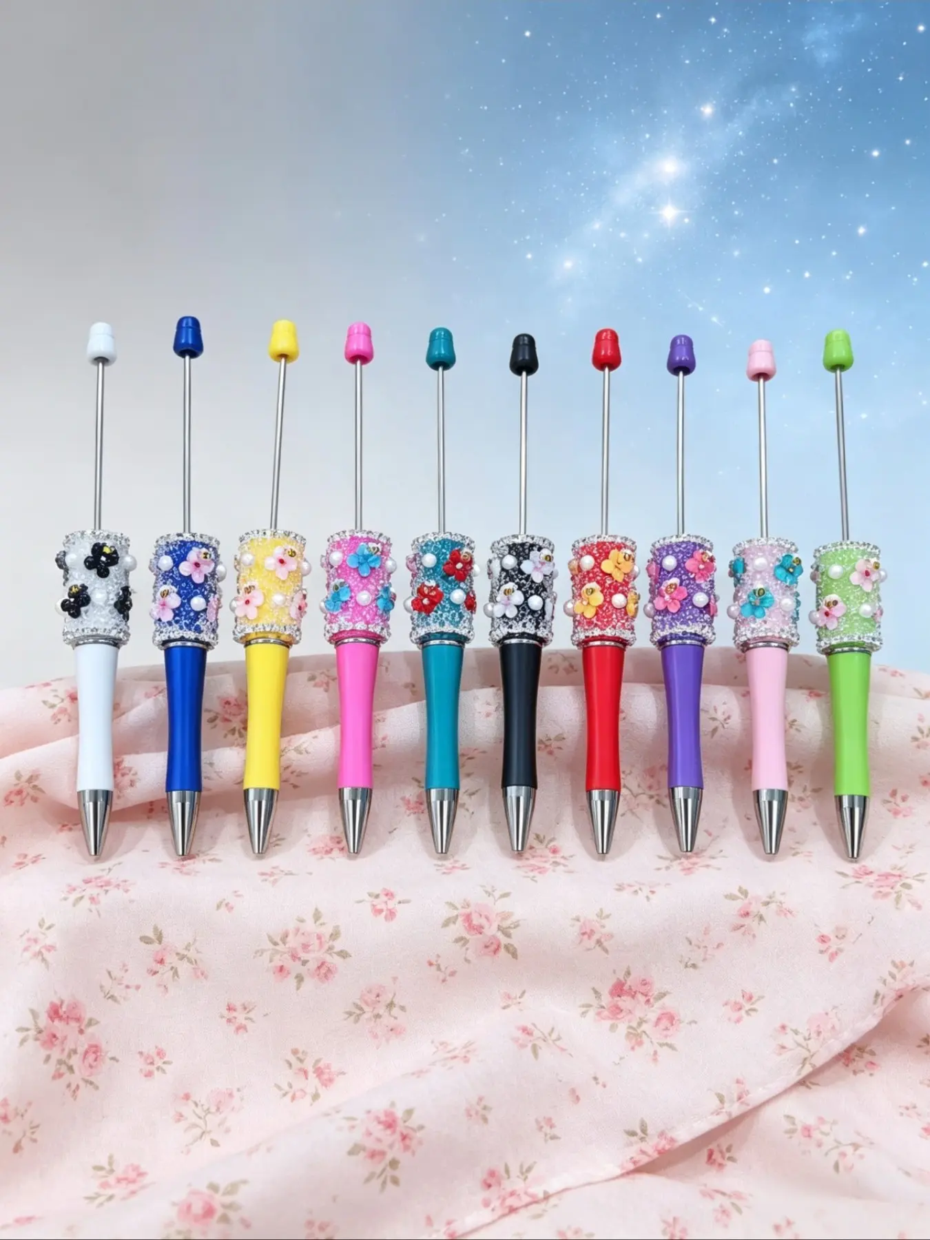 20-Piece Cute Bee Flower Bead Pen Set, Includes 10 Extended Rods, Multicolor, Beaded Pens, Aesthetic Pens, Ideal for School, Office, Gifts