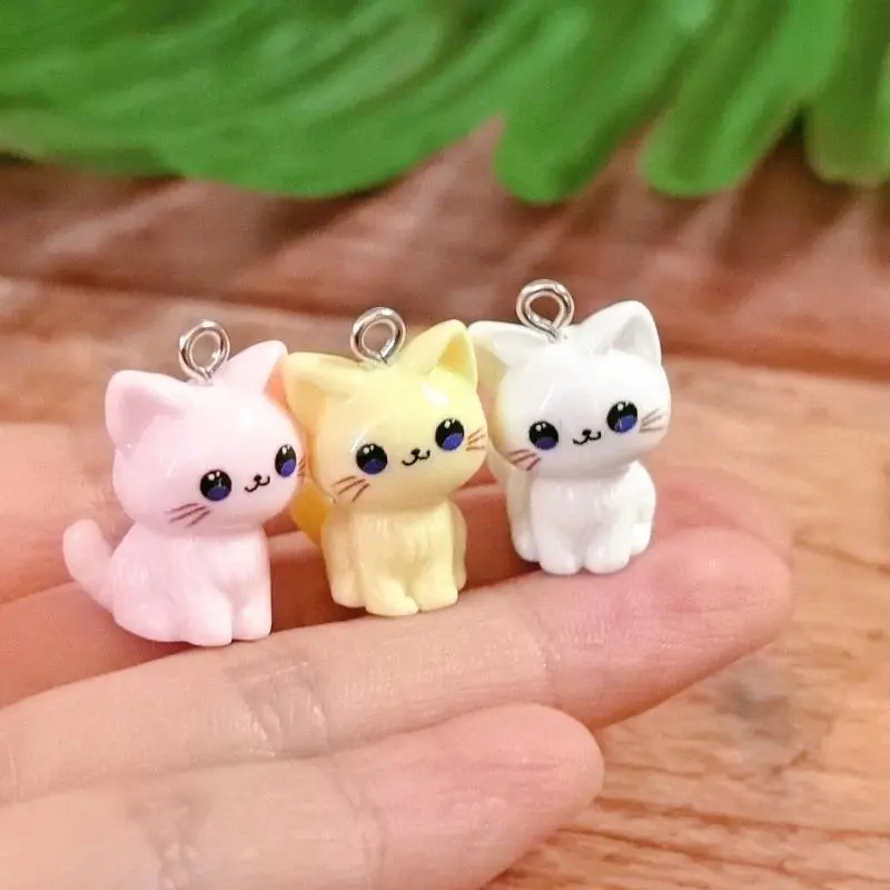 6pcs 3D Kawaii Happy Cat Resin Charms Kitten Animal Pendant For Necklace Earring Keychains DIY Jewelry Accessories