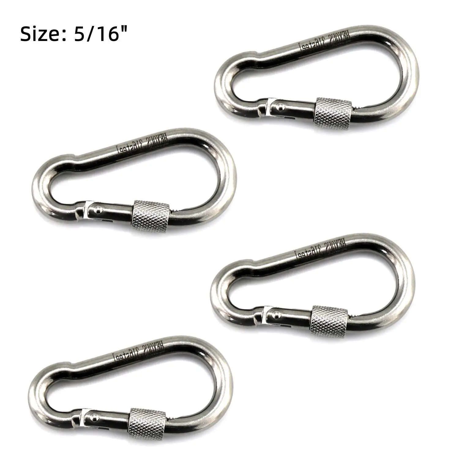 4pcs 5/16" Locking Carabiner Clip Heavy Duty Spring Snap Hook with Nut Lock Buckle for Camping 316 Stainless Steel Carabiner Hooks Keychain Carabiners Multi-Purpose Spring Snap Hook for Dog Leash Outdoor Camping Swing Hammock
