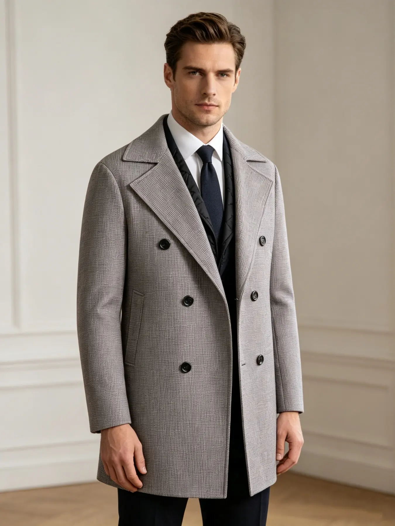 Men's Business Casual Houndstooth Coat, Slim-Fitting Double-Breasted Jacket, Comfortable and Versatile, Perfect for Daily Wear