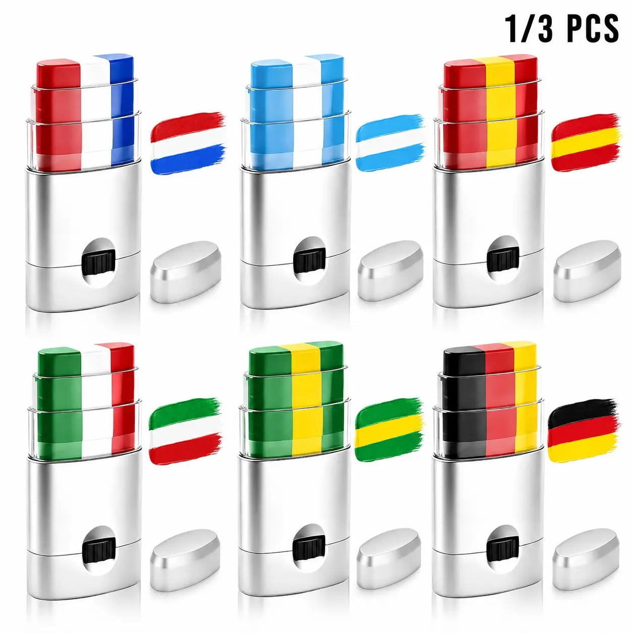1 / 3 Pcs Three-Color Face Waterproof Body Paint Sticks, for Football, Baseball, Softball Match Fans Makeup Sticks, waterfroof, Long-Lasting, 4th of July Red White Blue Face Paint Accessories