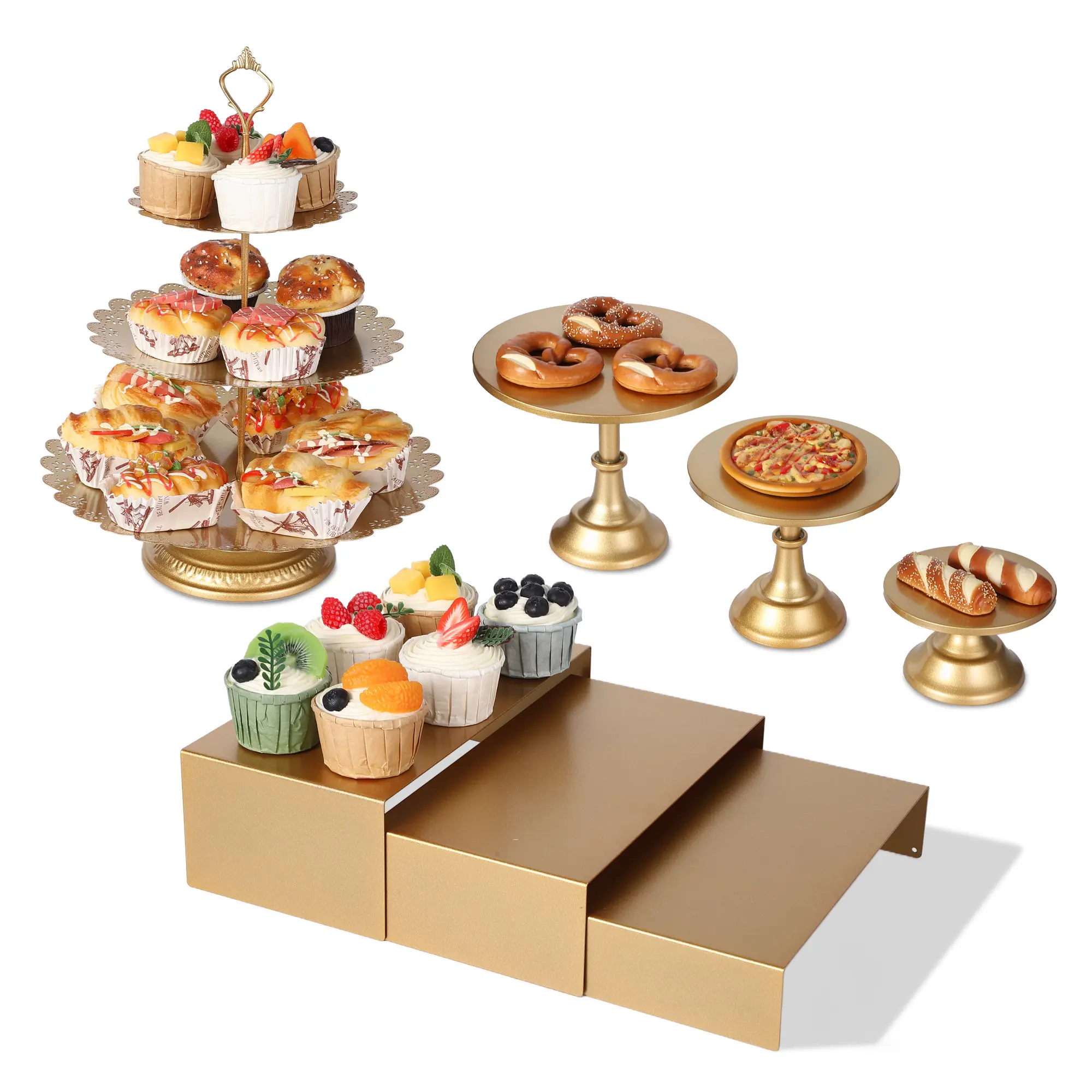 Elegant 7-Piece Metal Cake Stand Set – Dessert Table Display with 3-Tier Cupcake Holder, Round Pedestal Stands & Display Risers – Perfect for Weddings, Birthdays, Parties, Buffet Decor