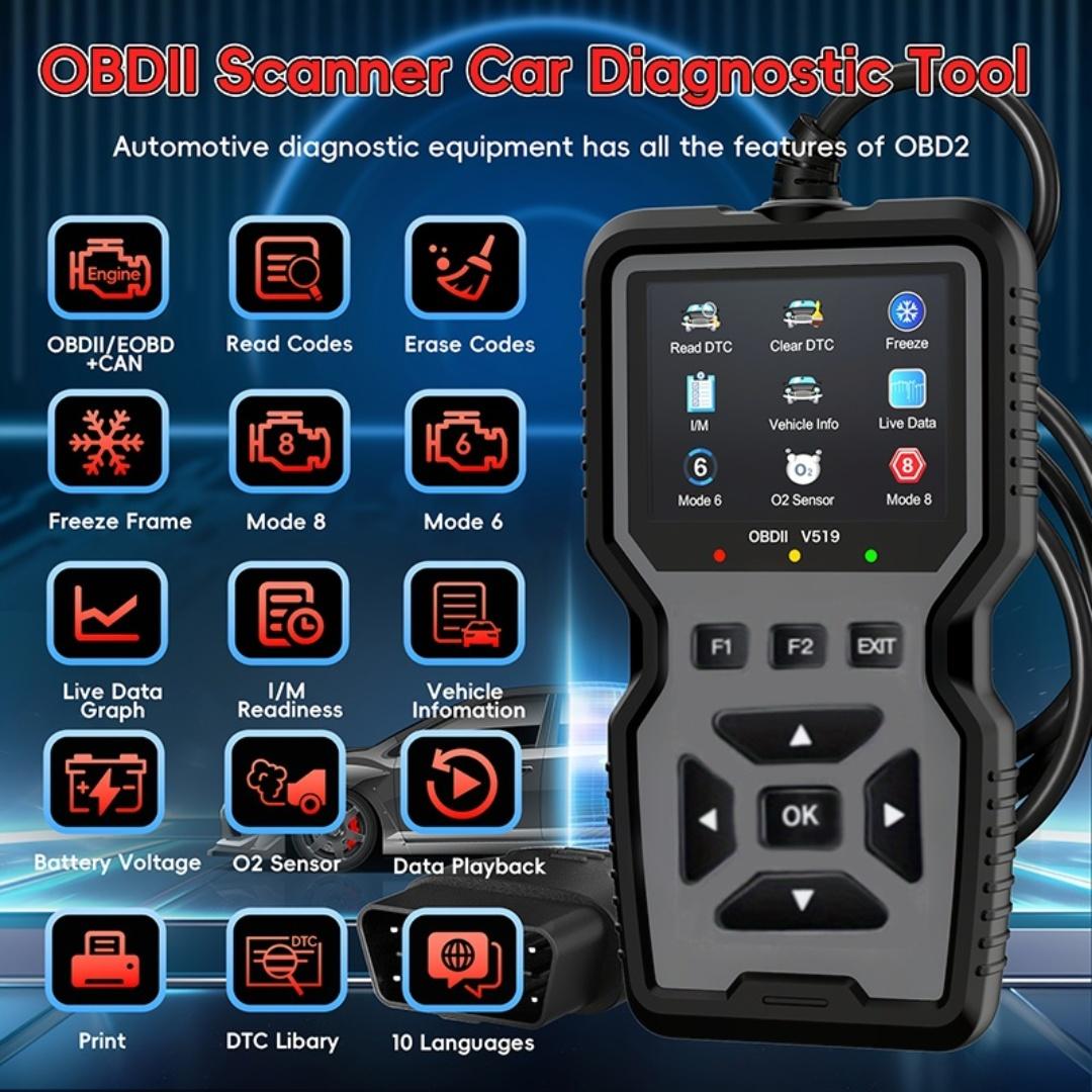 Professional Obd2 Diagnostic Scanner Tool, Car Diagnostic Scanner, Vehicle Diagnostic Tool, USB Powered, Engine Fault Detector, Code Reader, Battery Tester, 10 Languages Supported