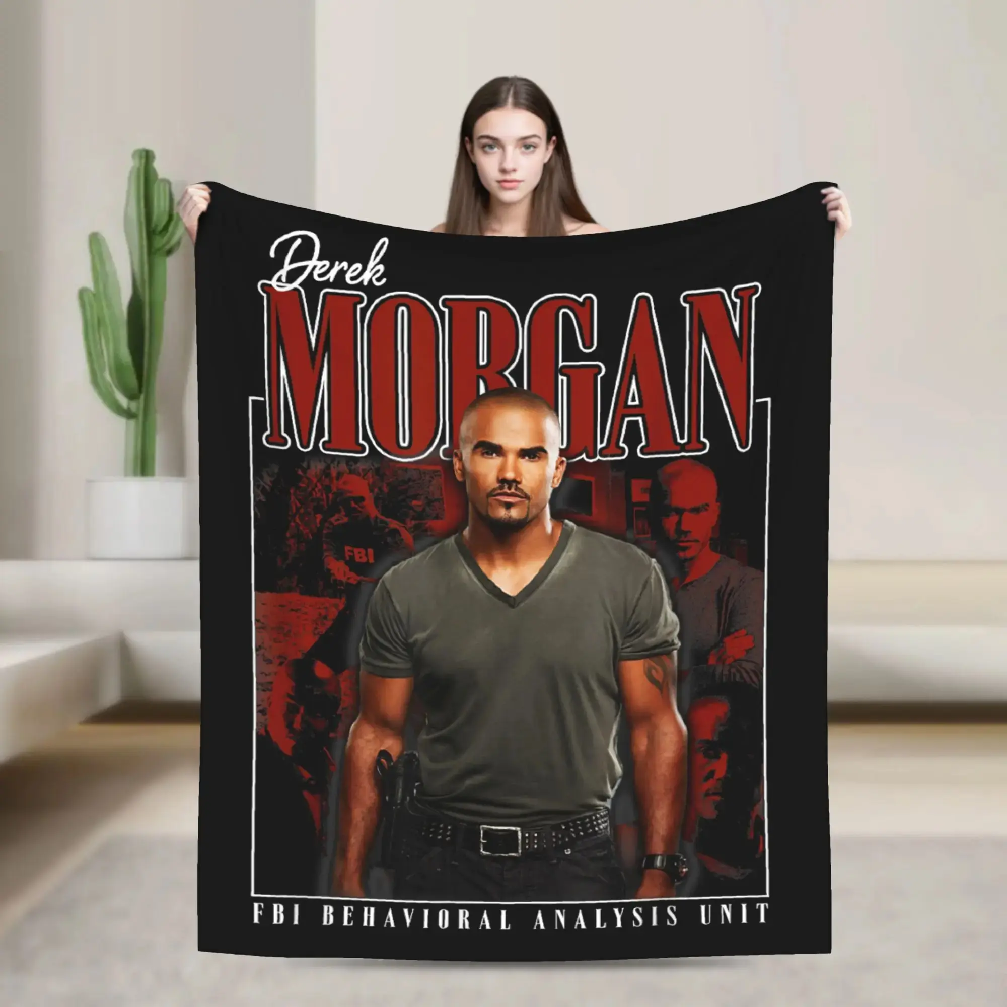 Derek Morgan Vintage Poster Flannel Throw Blanket Criminal Minds FBI BAU Character Portrait Graphic Soft Fleece Blanket Sofa Bedroom Decor Gift For Criminal Minds Fans