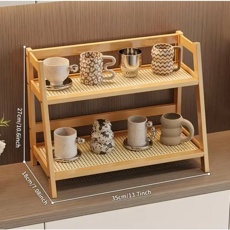 1-Piece Bamboo Double-Layer Storage Shelf, Sturdy A-Frame Design, Space-Saving, Easy-to-Assemble with Included Screws, Suitable for Dorm Rooms, Kitchen Countertops, Modern Simple Home Organizer Rack