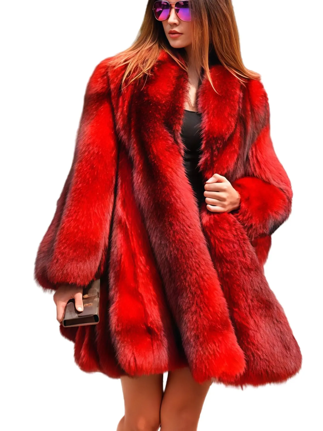Women's Faux Fox Fur Coat, Soft Fluffy Warm Winter Outerwear, Durable Multi-Scene Fashion Jacket, Versatile Casual Daily Commute & Party Wear