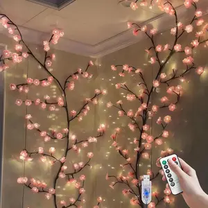 Cherry LED Tree Branch Lights for Wall, Cherry Blossom Willow Vine Twig Decor Garland with 96 LED Lights and Remote,8 Lighting Modes,Christmas Decorations Indoor for  Wall Door Window (71inch)