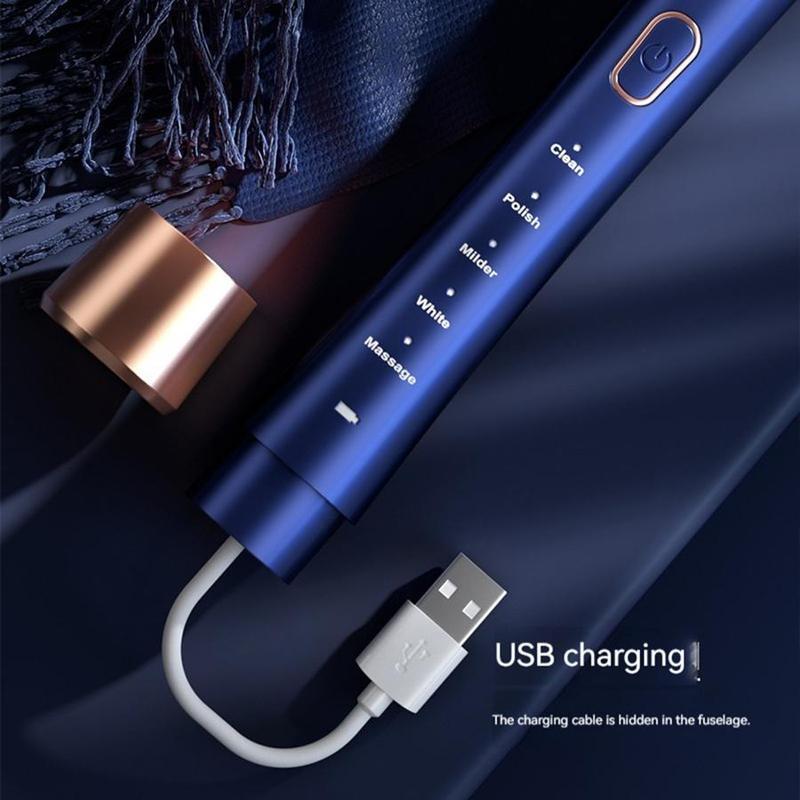 Portable Electric Toothbrush, 1 Box Rechargeable Sonic Teeth Cleaning Toothbrush with 8 Counts Replacement Brush Heads, Intelligent Timer Toothbrushes for Adults, Valentine's Day gift