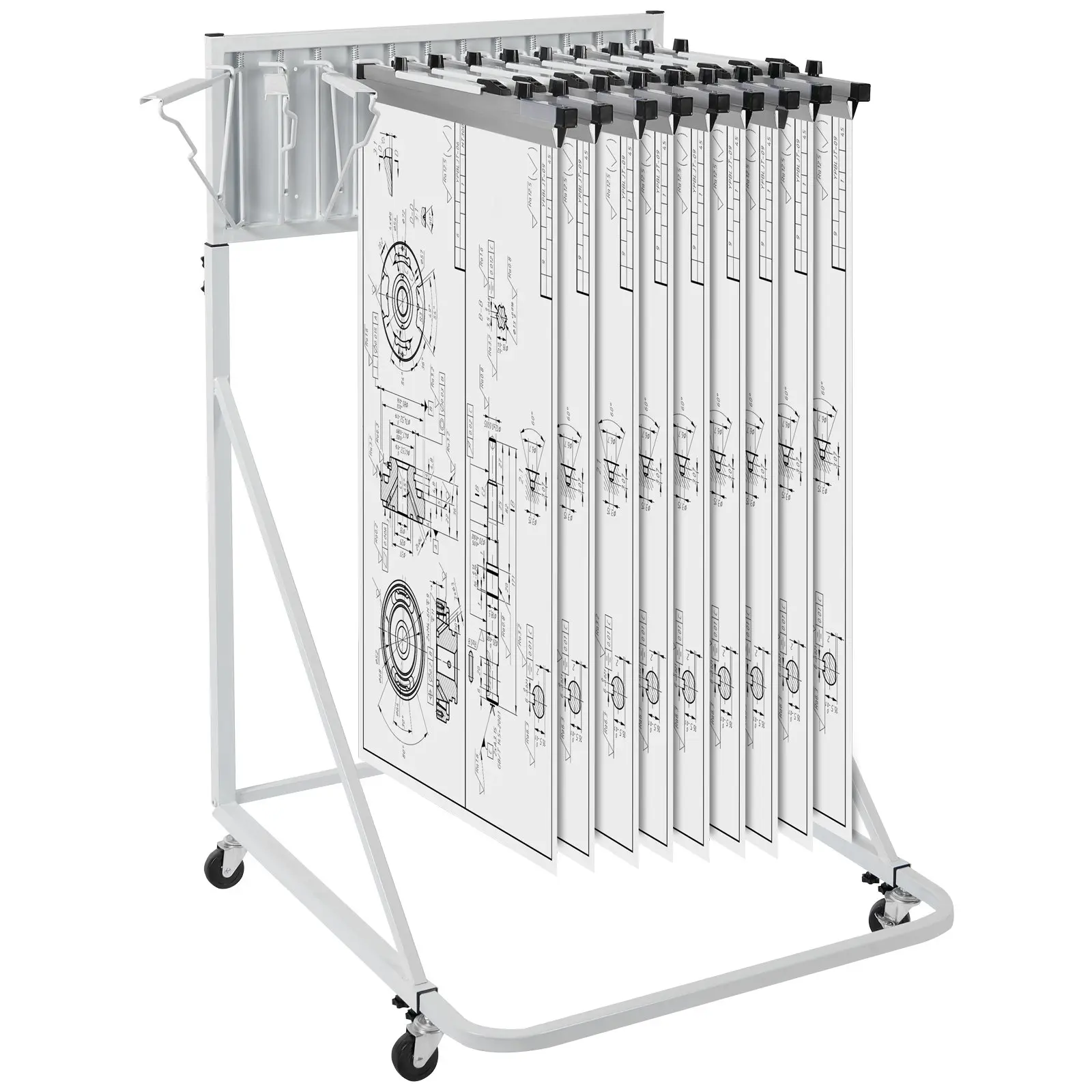 【DealsForYouDays】VEVOR Mobile Blueprint Storage Rack, Plan Holder with 12 Pivot Brackets, Mobile Blueprint Holder Adjustable Height Length, Poster Display Rack for Office and Home (Rack Only Without Clamps)