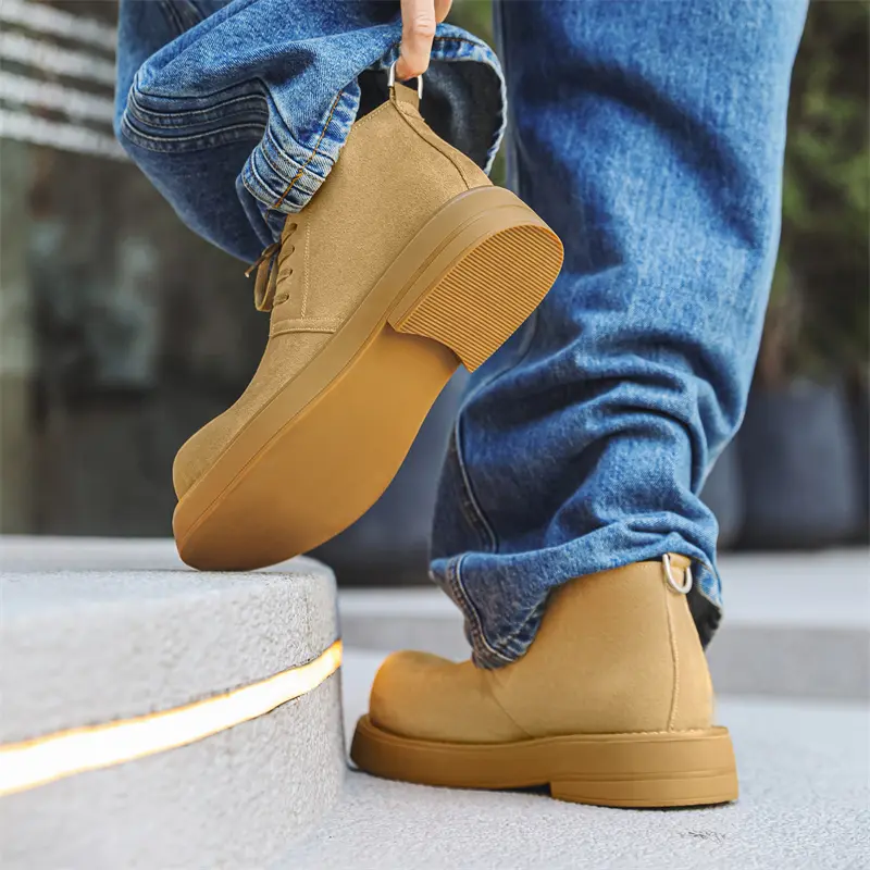 GGOR Men'S Boots High-Top Wide Head Derby Boots Outdoor Thick-Soled Work Boots Men'S Big Yellow Boots