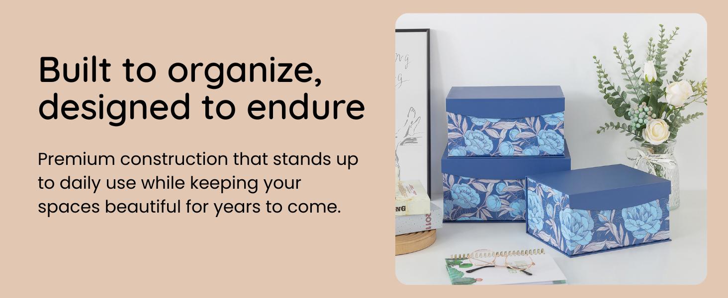 Decorative Oblong Cardboard Storage Boxes with Lids, Set of 2 Floral Paperboard Keepsake Memory Boxes, Oval Nesting Storage for Gifts and Home Décor (Floral Elegance)