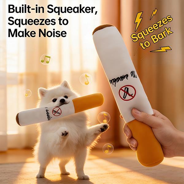 Cigarette Shaped Dog Chew Toy with Squeaker - Indestructible Plush Puppy Teething Toy for Medium Breed, Funny Interactive Pet Toy 2. Durable Plush Dog Squeaky Toy | Novelty Cigarette Design for Puppy Teething & Stress Relief | Perfect for Dog Enrichment,