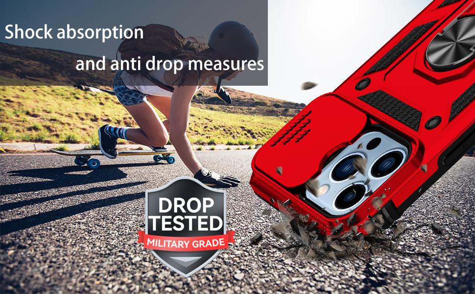 Compatible with iPhone 13 Pro Case with HD Screen Protector & Slide Camera Cover & Rotated Ring Kickstand, [Military-Grade] Phone Case for iPhone 13 Pro 6.1"(Red)