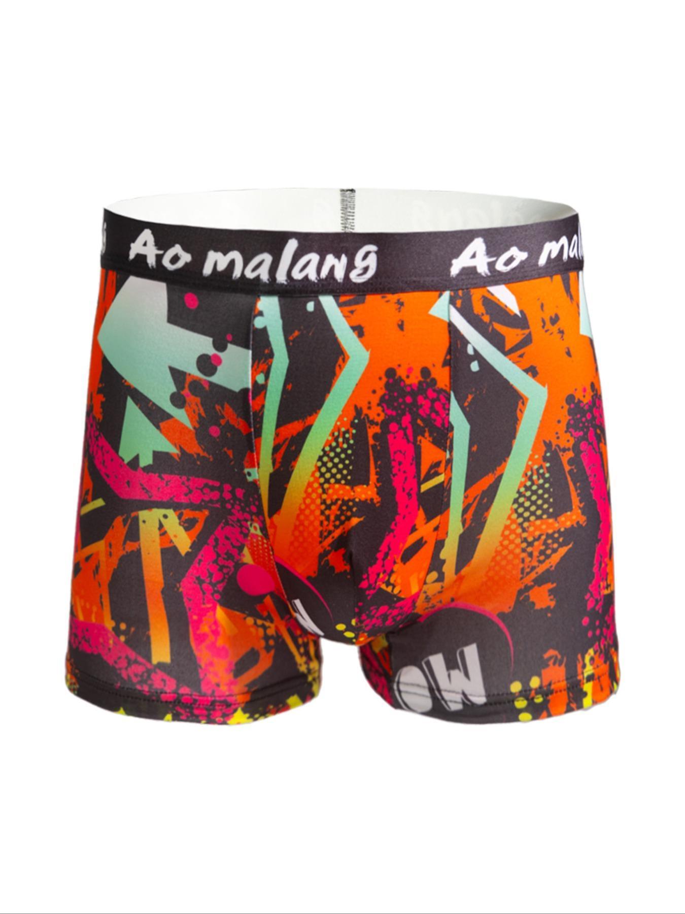 Random Color Men's All Over Print Boxer Brief, Casual Comfy Breathable Underwear Boxer Briefs for Daily Wear, Mens Underwear for All Seasons, Undergarments, Heart Print Boxers