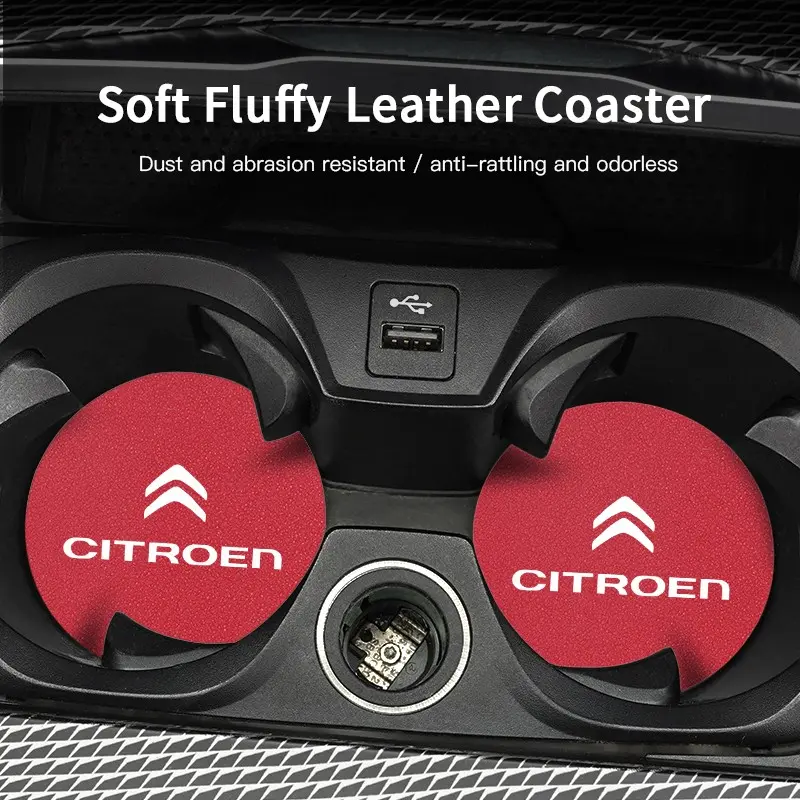 2Pcs Car Suede Coaster Anti-Slip Water Cup Pad Accessories For Citroen C5X e-C4 X e-C3 C4 C3 C5 Berlingo C-Elysee C-Crosser C1 C6 C2