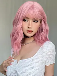 Short Wavy Wigs for Women, Gorgeous Fashion Fluffy Wigs with Bangs, Synthetic Material Full Machine Wigs for Party, Daily Use