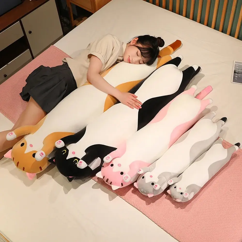Long Cat Plush Pillow, 50-70cm Multi-Size Soft Stuffed Doll, Office-Bed Nap Cushion, Home Decor Gift for Kids