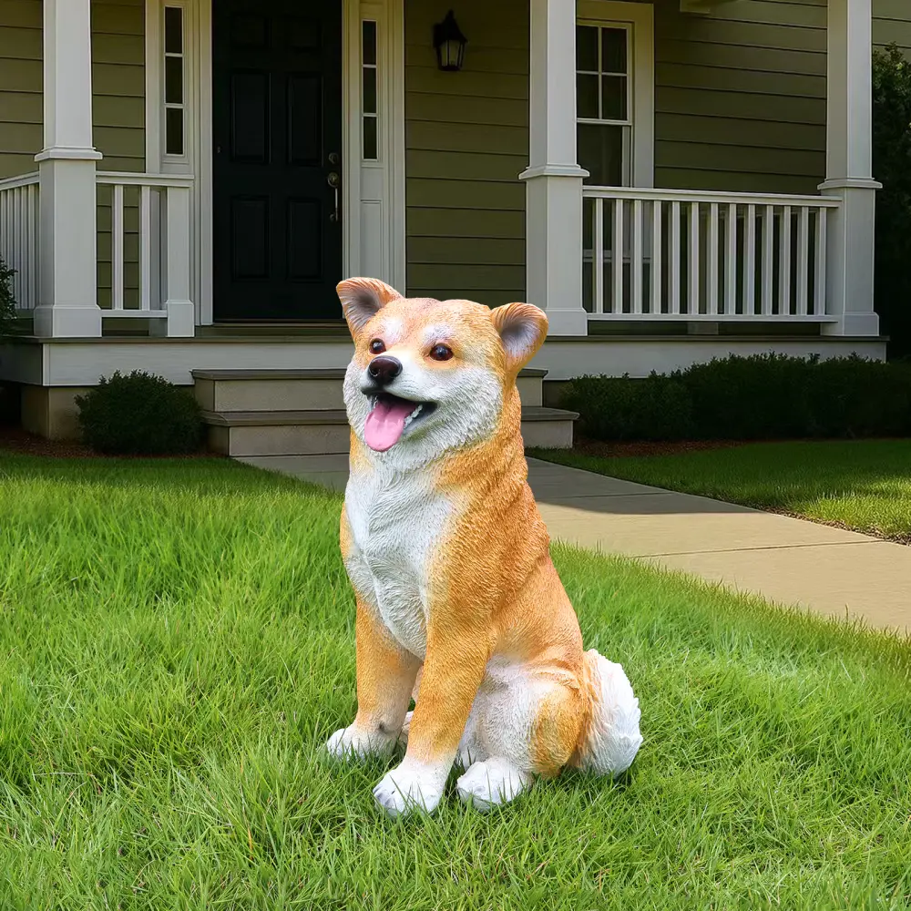 Lifelike Shiba Inu Dog Statue, Realistic Resin Animal Figurine for Garden Lawn Yard Home Decor