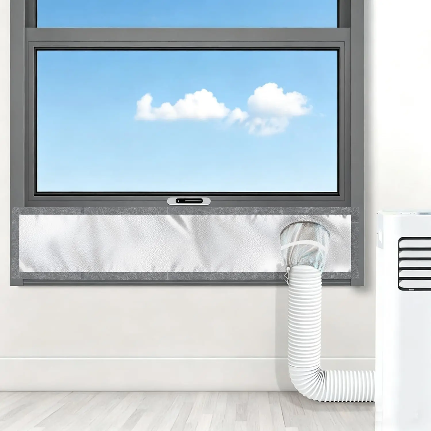 10"x40" Portable AC Window Kit – Heat Reflective Silver Layer & 100% Light Block Seal, 420D High Density Fabric, Universal Fit for 5"/5.9" Hoses, Sliding/Hung Window Compatible