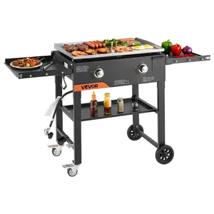 【DealsForYouDays】VEVOR Gas Griddle, 2-Burner Flat Top Grill, 28 inch Grill Plate Foldable Propane Griddle with Wheels, 30000 BTU Outdoor Flat Top Grills for Pan-Frying, Grilling, Stir-Frying, BBQ, Pulse Ignition