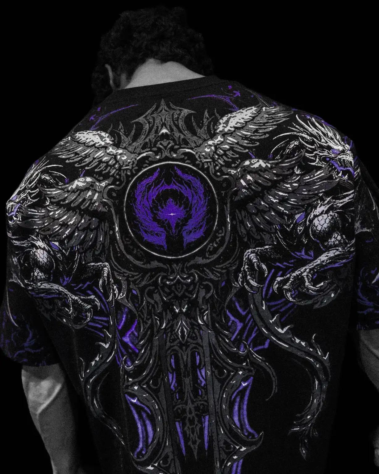 Breathedivinity Men's Compression Long Sleeve Gym Shirt Quick Dry Breathable Athletic Workout Top Gothic Lightning Print Muscle Fit Fitness Tee