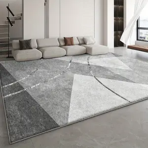 Velvet Area Rug, Grey & Black Contemporary Abstract Geometric Non-Slip Washable Low-Pile Carpet for Living Room Bedroom Office