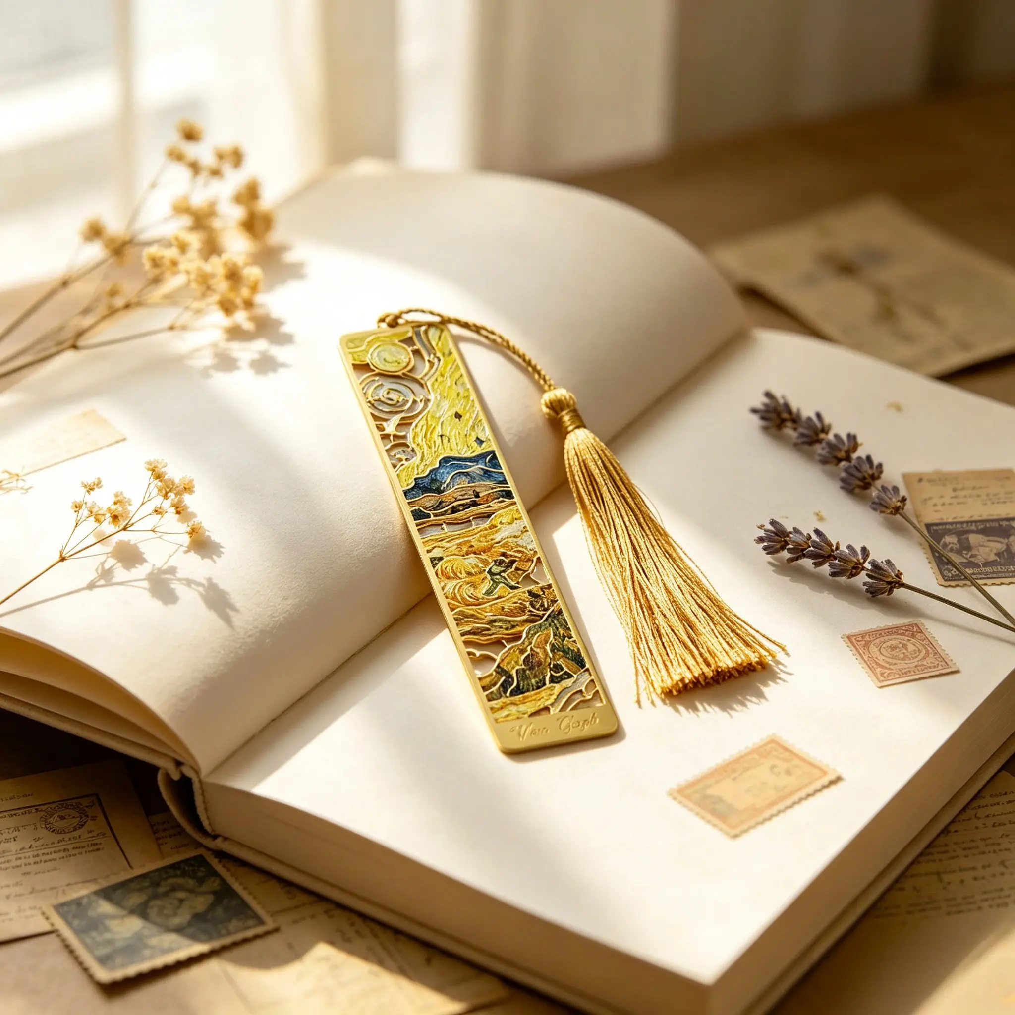 Artistic Landscape Hollow Metal Bookmark, Elegant Enamel Filling, Vintage Tassel, Thin Metal, Perfect for Students and Book Lovers
