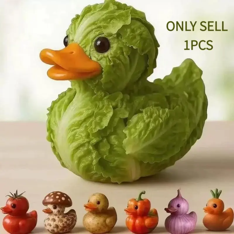 Whimsical Vegetable Duck Animal Duck Figurine, Decorative Piece, Creative Sea Creature Statue, Creative Wildlife Statue, Collectible Dashboard Ornament for Home Office Desktop, Car Interior Decoration, Novelty Gift